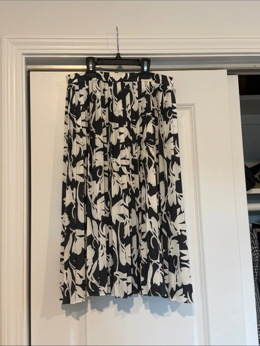 J. Crew Navy and White Floral Pleated Midi Skirt